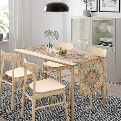Bohemia Orange Table Runner, Rustic Farmhouse Vintage Geometric Floral Print Table Cover for Home Kitchen Dining Table Party Decor, 13x90inch