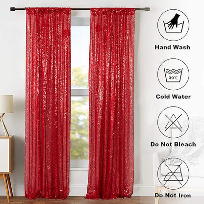 ShinyBeauty Red Sequin Curtains 8 Panels, 2FTx8FT - Dazzling Glitter Backdrop for Festive Events, Birthday Parties, and Christmas Decor, Sparkle Photo Background
