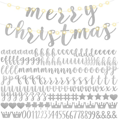 TaoBary 167 Pcs DIY Banner Kit Happy Birthday Glitter Banner Customizable Glitter Make Your Own Kit 162 Letters Symbols and Numbers 3 Rope for Birthday Halloween Wedding Christmas(Silver)