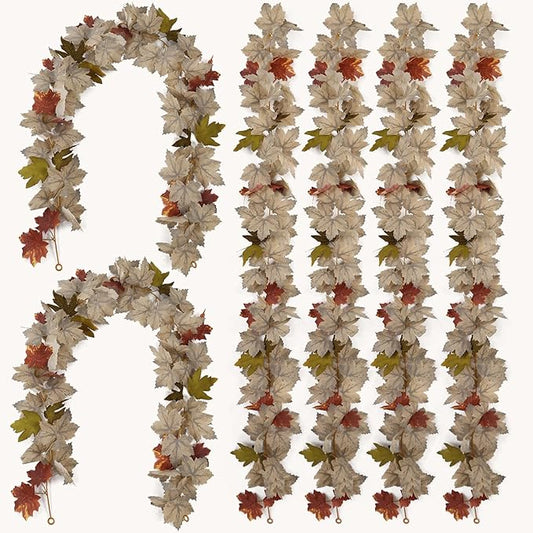 PARTY JOY 6PCS Leaf Garland, 5.6Ft Halloween Garland Artificial Maple Leaf Autumn Hanging Fall Vines Thanksgiving Decorations Fall Decor