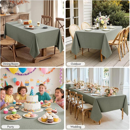 MIULEE Olive Green Linen Cottton Table Cloth Rectangle Tablecloth Waterproof Spillproof Cross-Star Textured Table Cltoth Decorative Farmhouse Style for Dining Party Weddings 60x84 Inch