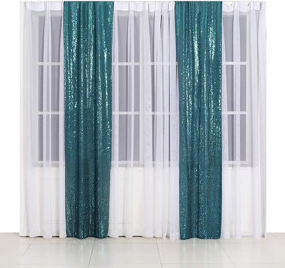 Poise3EHome 2ft x 8ft Teal Sequin Backdrop Curtains 2 Panels for Photography Party Decoration, Teal