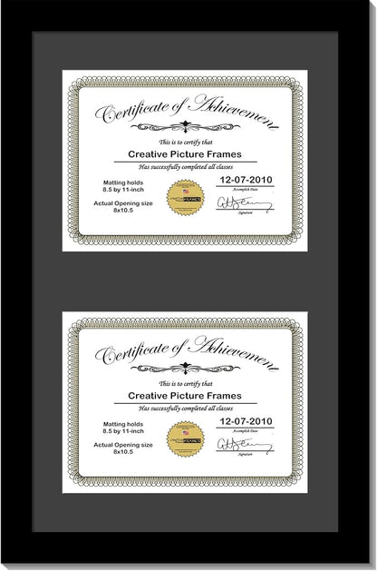 Creative Picture Frames 14X20Bk-B Black Vertical Double Diploma Frame With 2 Opening Black Mat, Holds 2-8.5X11-Inch Documents With Wall Hanger