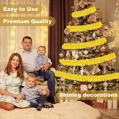 50 Feet Macaron Yellow Christmas Tinsel Garland, Metallic Foil Twist Banner Wall Hanging Tinsel Streamers Backdrop for Parade Floats, Christmas, Mother's Day, Birthday Party Decorations(2in x 50ft)