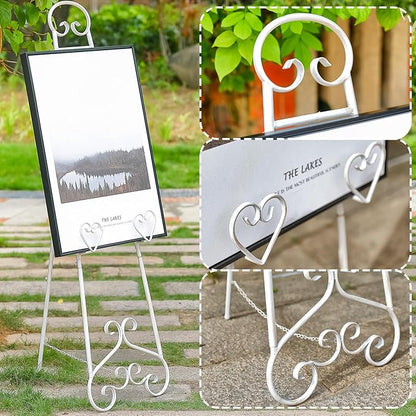 Extra Large Free Standing Adjustable Display Stand Easel with Chain Support, Retro White Decorative Metal Foldable Floor Standing Easel for Display Mirror Wedding Welcome Signs, 16.3" x 19.3" x 56"