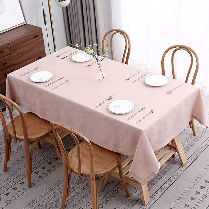 maxmill Lux Faux Linen Table Cloth with Slubby Texture Wrinkle Resistant Anti-Shrink Soft Tablecloth for Kitchen Dining Tabletop for Buffet Banquet Parties Rectangle 60 x 140 Inch Blush