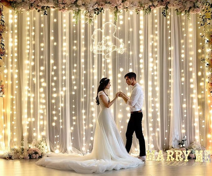 Champagne Tulle Photo Backdrop Curtain with Lights String for Parties Wedding Bridal Shower Sheer Champagne Curtain Backdrop for Birthday Party Baby Shower Photo Booth Photography 20ft x 10ft