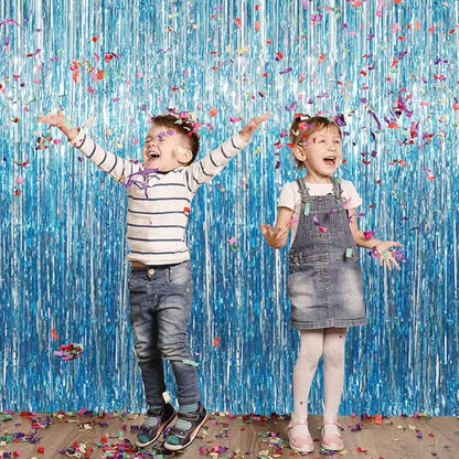 GOER 3.2 ft x 8.2 ft Metallic Tinsel Foil Fringe Curtains Party Photo Backdrop Party Streamers for Birthday,Graduation,New Year Eve Decorations Wedding Decor (Light Blue,5 pcs)