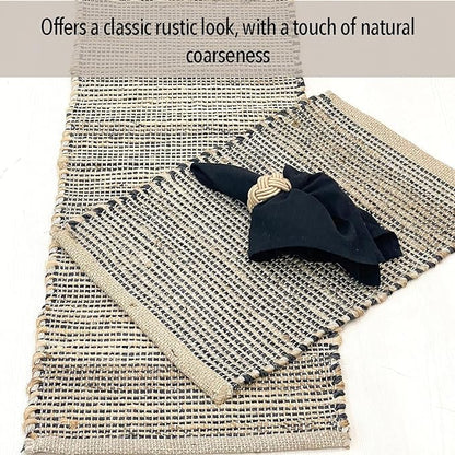 Chardin home Natural Jute Table Runner 13x36 Inch – Vintage Boho Rustic Table Decor – Handwoven Table Runner in Natural Jute and Black – Farmhouse Dining or Console Table Accent