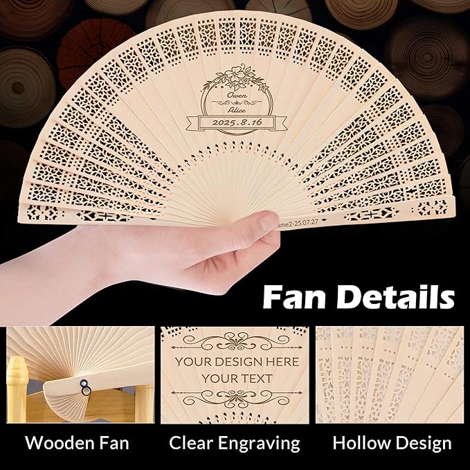 10 PCS Custom Fans Personalized Folding Fans for Line Dancing Wooden Hand Fan Wedding Favors Bulk Fans for Guests Party Event Use (Style04)