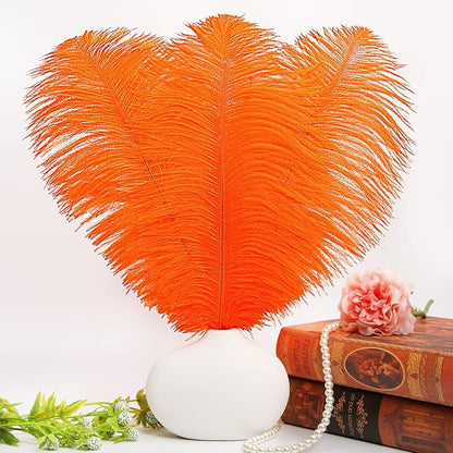 THARAHT Orange Ostrich Feathers 12pcs Large Natural Bulk 14-16Inch 35cm-40cm for Wedding Party Centerpieces Halloween and Home Decoration Feathers