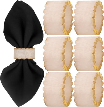 Rustic Epoxy Resin Napkin Rings Set of 6 - Napkin Holders for Parties, Dining, Family Gatherings, Weddings, Holidays, Décor, Gifting Durable Tabletop Decor (Ivory) CLEENTABLE
