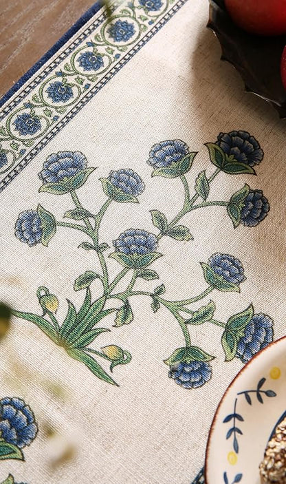 patdrea Designer Blue Rustic Elegant Floral Patterned Extra Long,Wrinkle Resistant Linen Table Runner 118 Inch Long,Decoration for Kitchen Dining and Coffee Tables Banquet Christmas , 12"x118"