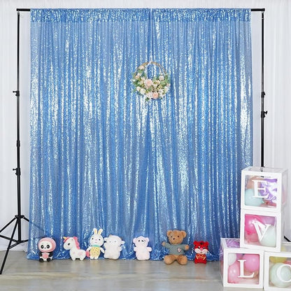 Poise3EHome 6FT x 8FT Sequin Photography Backdrop Curtain for Party Decoration, Baby Blue