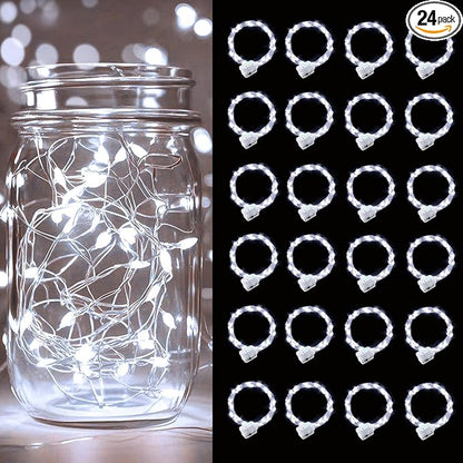 pozzolanas 24 Pack White Battery Operated String Lights - 7ft Waterproof Fairy Lights with 20 LEDs for Home, Mason Jar, Party, Wedding, Halloween, Christmas Decorations