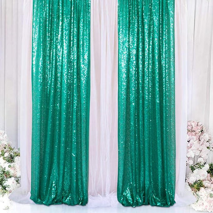 ShinyBeauty Sequin Curtain 2 Panel Set Christmas Green Glitter Background 2FTx8FT Green Sequin Backdrop Curtains Pack of 2 (Grass)