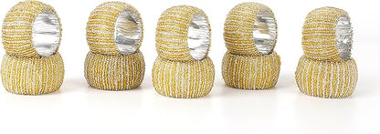 Decorative Beaded Napkin Rings Set of 12 - Rhinestone Serviette Holder for Table Décor, Christmas, Thanksgiving, Weddings, Parties, Artisan Festive Luxury Dining Napkin Holders (Yellow) - CLEENTABLE