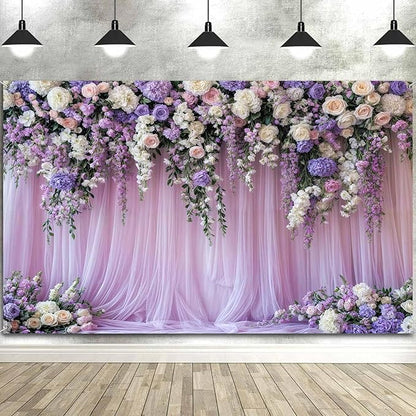 10x10ft Purple Lavender Floral Bridal Backdrop Wedding Flower Photography Backdrop for Girl Portrait Baby Shower Birthday Party Decor Banner Mother's Day Party Wall Backdrop Studio Photo Backgrounds