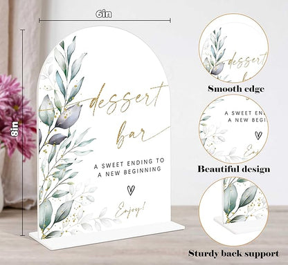 Acrylic Wedding Signs, Greenery Theme Dessert Bar Sign, Wedding Reception Signage, Bridal Shower Table Decor with Stand, Dessert Bar Supplies for Engagement, Anniversary, Newlywed Event and Party, 06