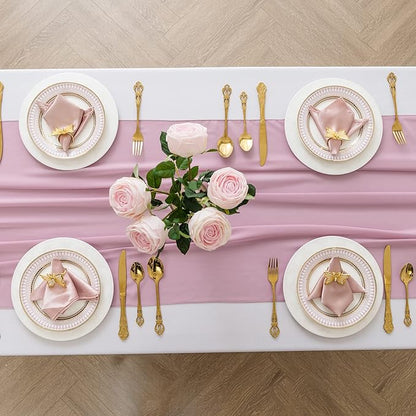 6Pack 9ft Chiffon Table Runner 14x108 Inch Sheer Romantic Table Runner for Wedding Birthday Party Bridal Shower Outdoor Decoration-Dusty Pink