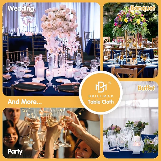 BRILLMAX 6 Pack Navy Blue Round Tablecloths 90 Inch - Circle Bulk Linen Polyester Fabric Washable Table Cloth Cover for Wedding Reception Banquet Birthday Party Buffet Restaurant