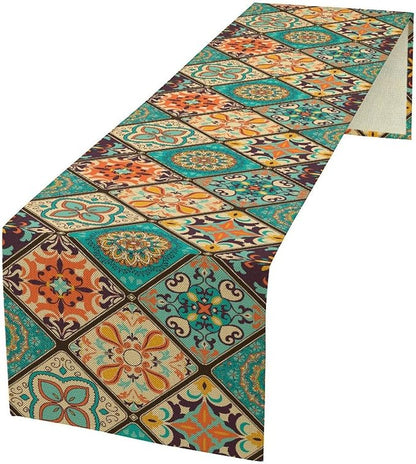 Boho Floral Table Runner,Vintage Bohemian Style Table Runner for Kitchen Dining Table Home Party Decoration 13x90 Inch