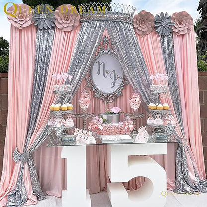 Silver Sequin Backdrop Curtains Drapes 6 Pieces 2ftx8ft Sparkly Christmas Background for Brithday Wedding Fabric Decoration
