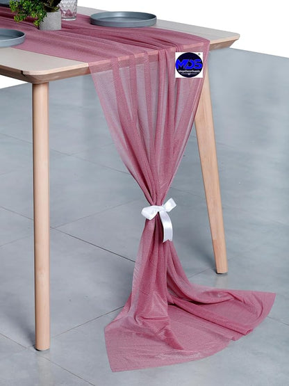 MDS 25 Pack 10ft Chiffon Table Runner 29 x 120 Inches Sheer Wedding Runner Romantic Rustic Table Runner for Wedding Decorations, Birthday Parties, Bridal Shower Party Arch Decor - mauva