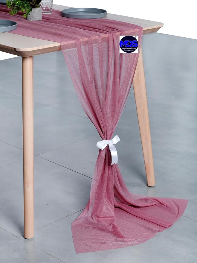 MDS Halloween Chiffon Table Runner - 1 Pack, 29 x 170 Inches, 14ft Each - Sheer Spooky Table Runners for Haunted House Parties, Trick-or-Treat Tables, Witchy Décor, Wedding & Events - mauva