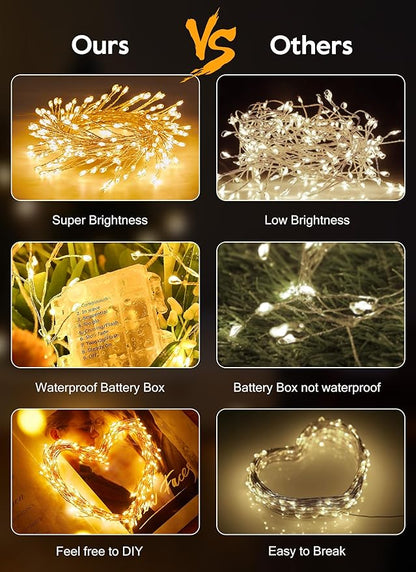 2 Pack Fairy Lights Battery Operated, 5Ft 60 LEDs Firecracker Twinkle Lights with Remote, Copper Wire String Lights for Bedroom Wedding Wreath Meson Jar Indoor Outdoor Decoration, Warm White