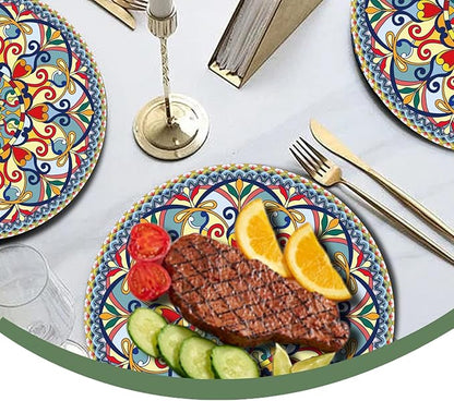 100PCS Boho Paper Plates (50×7 Inch & 50×9 Inch)–Vintage Bohemian Style Disposable Plates, Dessert Party Dinner Plates, Dinnerware Plate Set for Birthday Gatherings