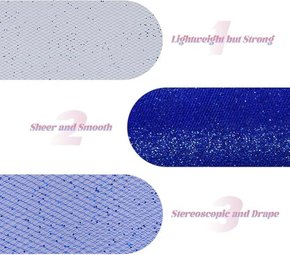 Glitter Tulle Rolls 6” by 50 Yards Sparkle Tulles Fabric Ribbon Sequin Tulle Netting Rolls for DIY Tutu Skirt Wedding Birthday Party Decoration (Royal Blue)