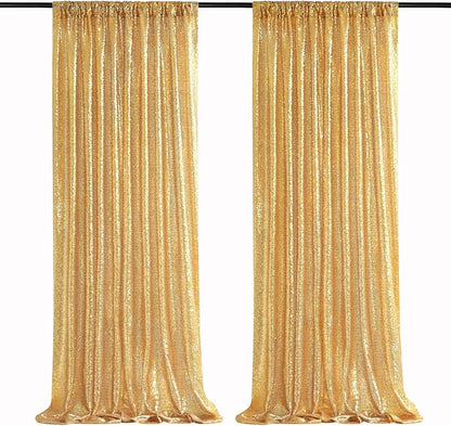 Gold Sequin Backdrop Curtains 2 Panels 2FTx8FT Glitter Gold Photo Backdrop for Wedding Party Stage Decorations