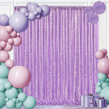 8ft x 8ft Light Purple Sequin Backdrop Curtain Glitter Photo Booth Backdrop for Wedding Birthday Baby Shower Event Decorations