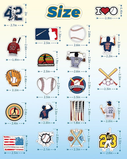 100 Pcs Sport Stickers for Kids, Baseball Water Bottle Stickers, Vinyl Waterproof Laptop Sticker for Water Bottle, Bulk Sticker Packs for Boys Kids Classroom Prizes for Elementary Students