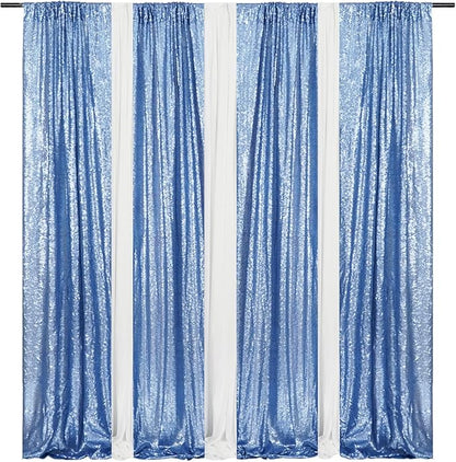 Poise3EHome Baby Blue Sequin Backdrop Curtain,2pcs 2FTx8FT Glitter Panels for Birthday Party Baby Shower Wedding Christmas Thanksgiving Holiday Festival Decor