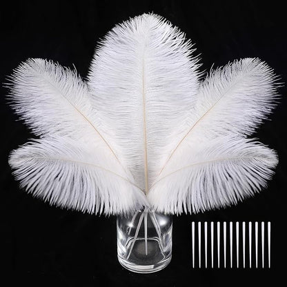 SOGUGOM White Craft Ostrich Feathers - 30PCS 8-10 inch Ostrich Feathers Kit for Centerpieces, Kindergarten Crafts, Dream Catchers and DIY Projects(White)