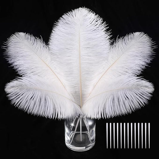 SOGUGOM White Craft Ostrich Feathers - 30PCS 8-10 inch Ostrich Feathers Kit for Centerpieces, Kindergarten Crafts, Dream Catchers and DIY Projects(White)