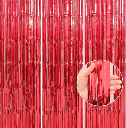 Crosize 8 Pack 3.3 x 9.9 ft Red Foil Fringe Curtains Party Decorations, Red Tinsel Curtain Backdrop for Parties, Door Streamers, Glitter Streamer Backdrop for Birthday Decoration