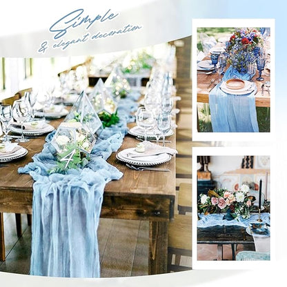 Aktor 4 Pack Light Blue Table Runner Boho Cheesecloth Table Runner Semi Sheer Gauze Fabric Runners for Wedding Birthday Baby Shower Party Boho Table Decoration（Light Blue）