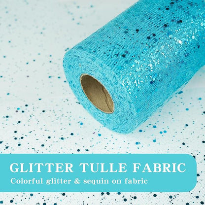 Glitter Tulle Rolls, 6” by 50 Yards (150FT) Sparkling Tulle Spool Ribbon Sequin Tulle Netting Fabric for Tutu Skirt Wedding Birthday Baby Shower (Peacock)