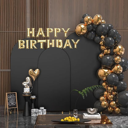 Spandex Anti Wrinkle Arch Backdrop Cover - High Elastic Fitted Arch Stand Cover Set of 3, Black Round Top Chiara Backdrop For Wedding Birthday Party Garden Decor 6Ft, 6.6Ft, 7.2Ft
