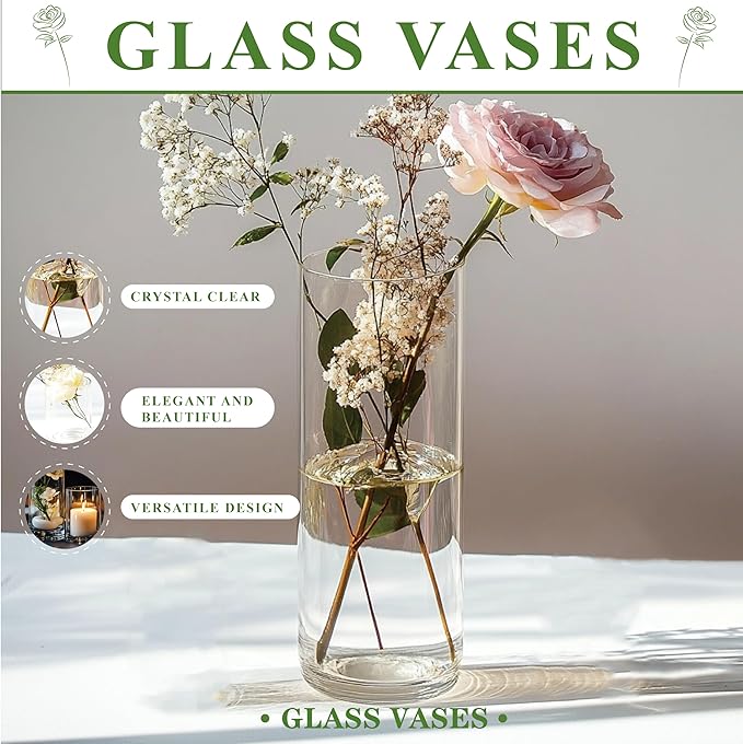 Glass Cylinder Vase for Set of 36 for Centerpieces, 4,4,5 inch Tall Clear Cylinder Vase Bulk Floating Candle Holder Flower Vase for Wedding Table Home Décor and Party
