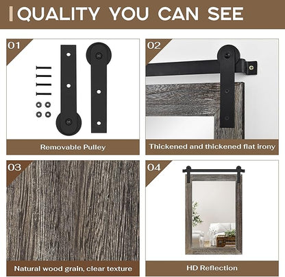 COGOOD Farmhouse Barn Door Mirror - 21" x 30" Rustic Wood Framed Wall Mirror for Bathroom, Living Room, Entryway Wall Decor (Speckled White)