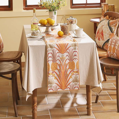 patdrea Designer Tropical Linen Table Runner 71 Inch Long, Yellow Vintage Elegant with Pineapple Pattern Table Mat,Decoration for Kitchen Dining Coffee Table Cover Banquet Christmas , 12"*71"