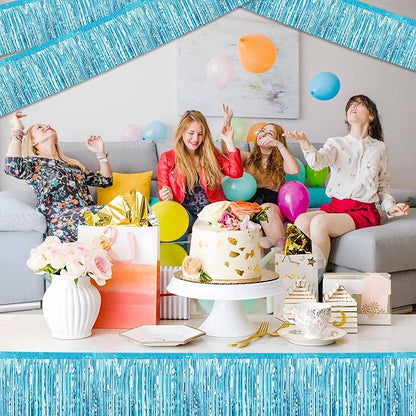 4 Pack 10 Ft Light Blue Foil Fringe Garland Metallic Streamers Tinsel Banner Wall Hanging Garland Backdrop for Parade Floats, Halloween, Christmas, Thanksgiving, New Year Party Decorations
