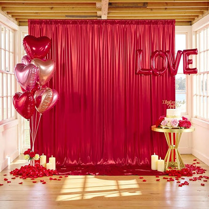 gogoparti 10x10FT Red Sequin Backdrop Curtain - 2 Panels of 5x10FT Wrinkle-Free Glitter Drapes for Photography, Birthdays, Weddings & Graduations