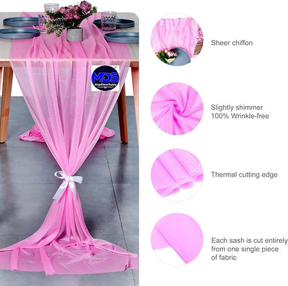 MDS 2 Pack 14ft Chiffon Table Runner 29 x 170 Inches Sheer Wedding Runner Romantic Rustic Table Runner for Wedding Decorations, Birthday Parties, Bridal Shower Party Arch Decor - Bubblegum Pink