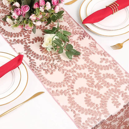 Wedding Sequin Table Runner Rose Gold Flower 10 Packs 12x108 Inch Glitter Table Runners for Banquet Table Decoration Sparkly Table Overlay