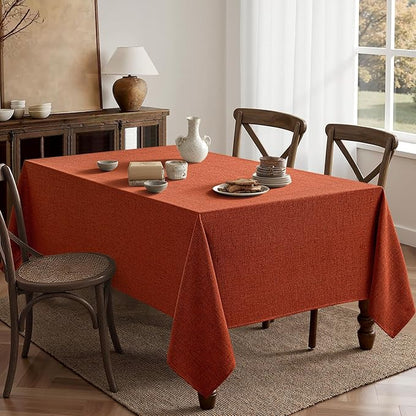 MIULEE Burnt Orange Linen Tablecloth 60x104 Inch Rectangle Table Cloth Waterproof,Stain Resistant & Wrinkle Resistant for Dining Party Wedding